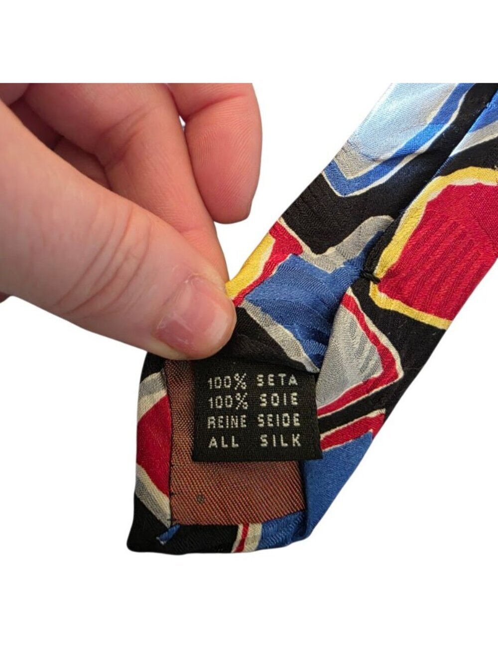 Giorgio Benelli Cravatte 100% Silk Tie Italy Abstract Geometric Red Necktie Vtg - Picture 8 of 13